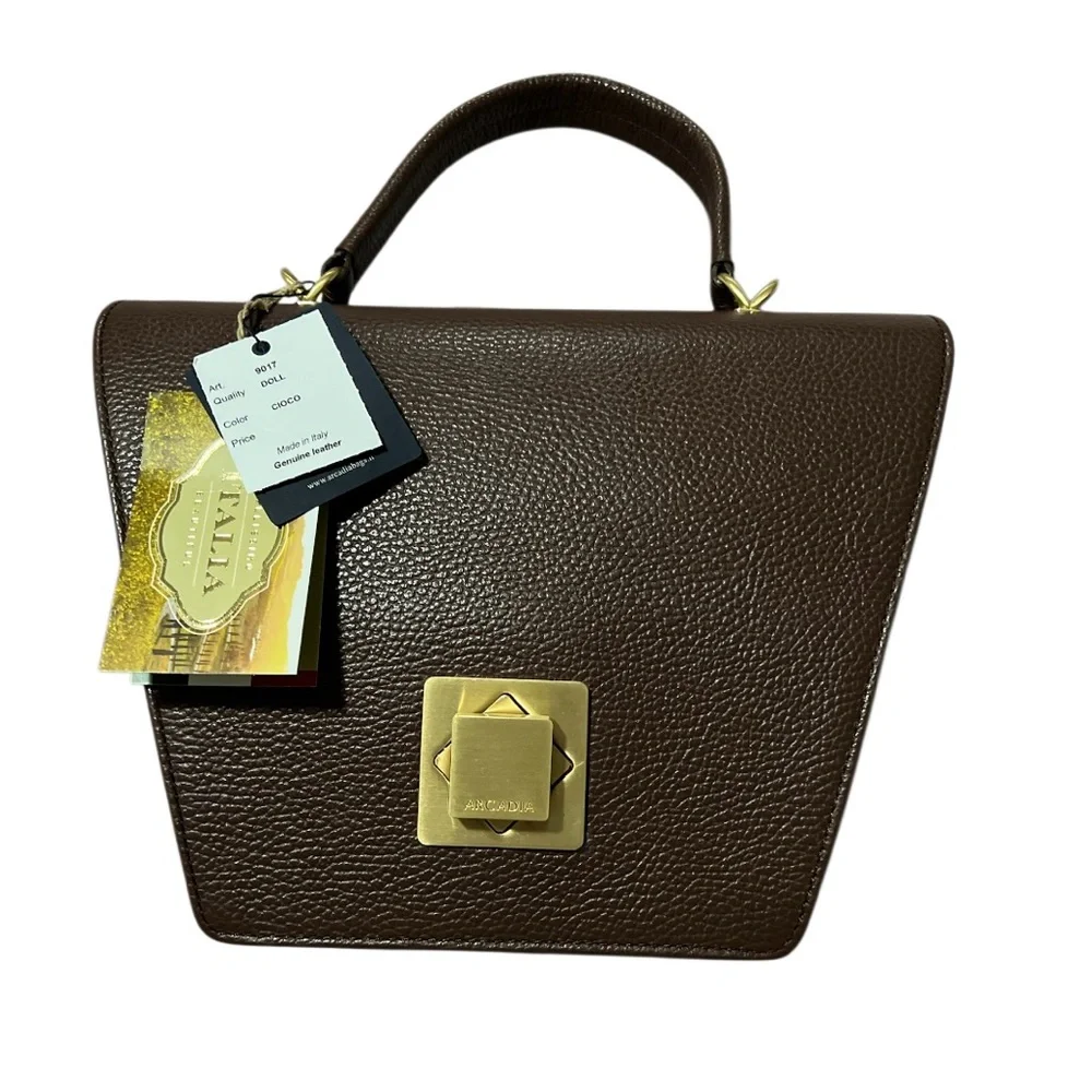Brand new ARCADIA Made In Italy Leather Asymmetrical Geo Satchel Handbag